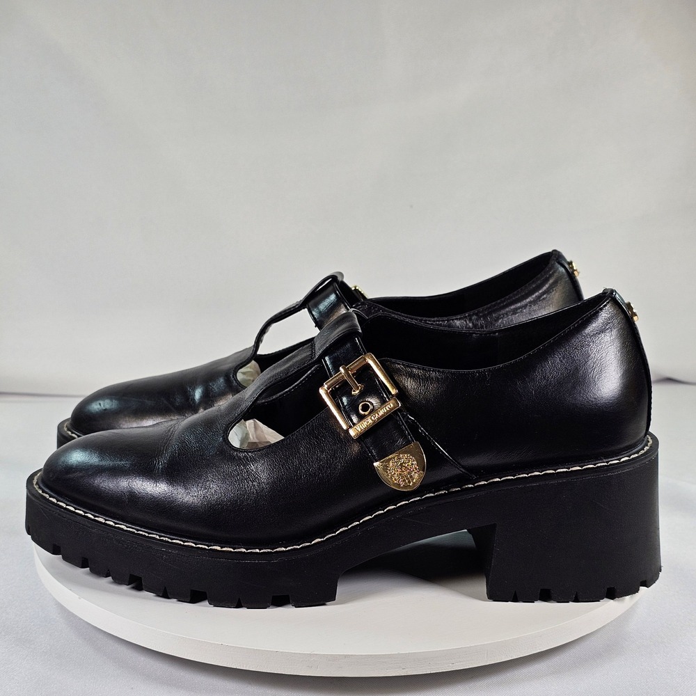Vince Camuto Black Leather T-Strap Lug Sole Mary Jane Heels Size 8.5M - Picture 3 of 7